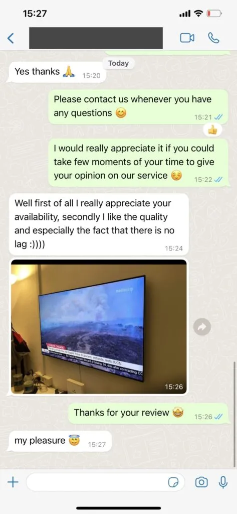 WhatsApp customer feedback screenshot 2 BingeIPTV