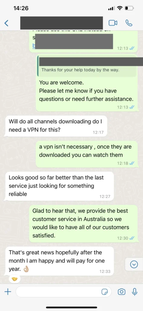 WhatsApp customer feedback screenshot 3 BingeIPTV